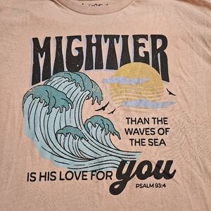 Mightier‎ Than The Waves Of The Sea Christian T-Shirt Psalm 93:4 Large Peach